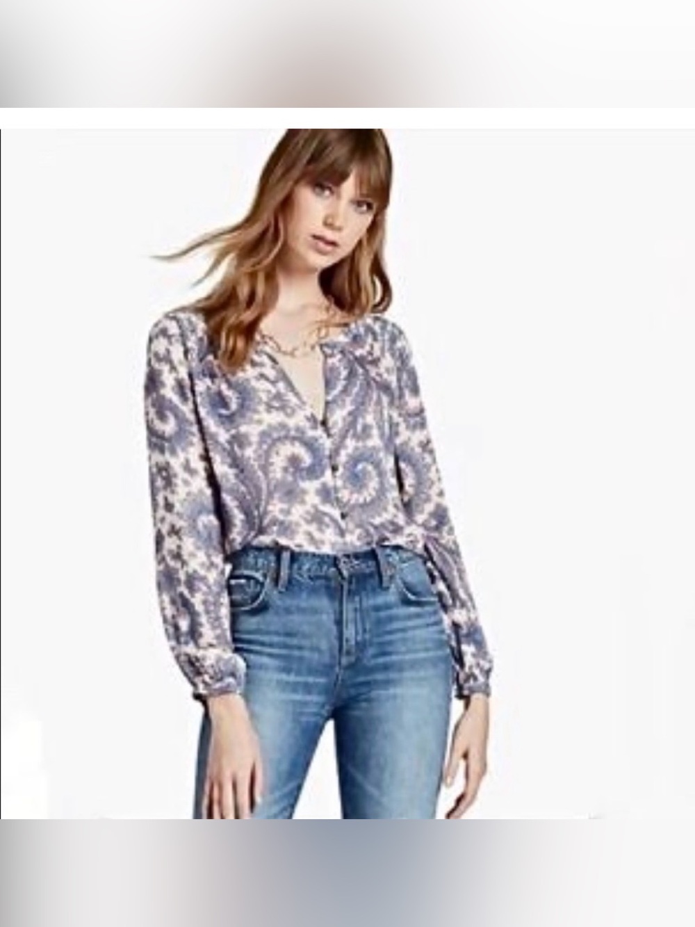 Lucky Brand Womens Blue Paisley Button-Front Blouse. Size-M